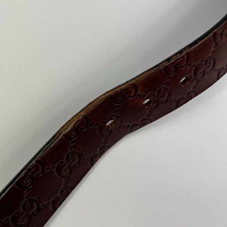 Gucci Brown/Silver Monogram Leather Belt image 5