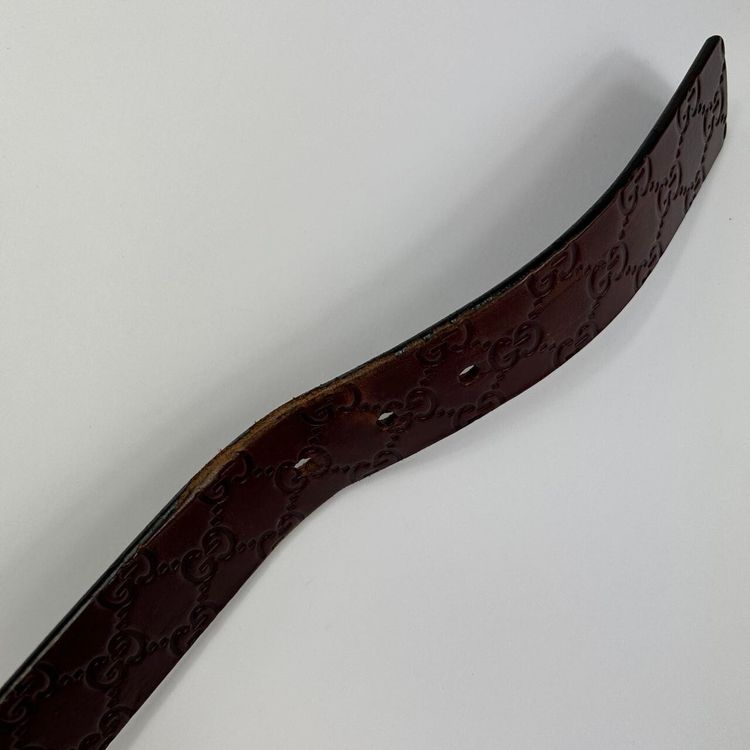 Gucci Brown/Silver Monogram Leather Belt image 4