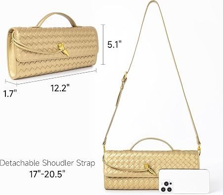 Gold Woven Clutch Bag With Detachable Shoulder Strap image 1