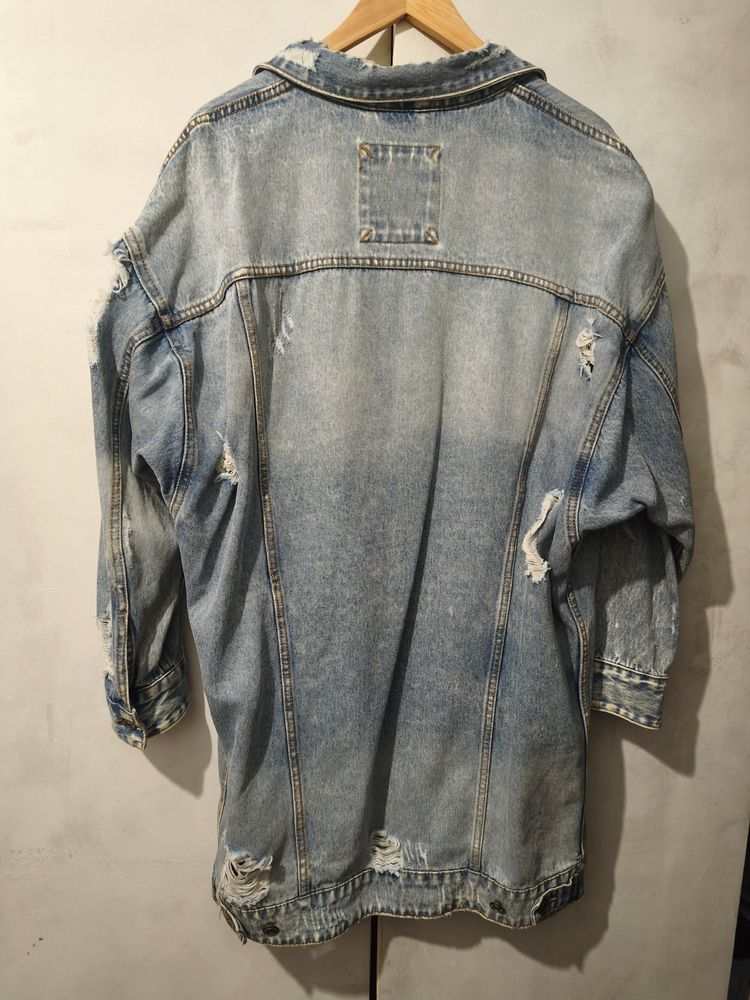 Pull&Bear Distressed Denim Jacket obraz 5
