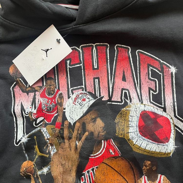 BNWT Nike Air Jordan MJ Michael Jordan Trophy Graphic Washed Hoodie, Black Red 2