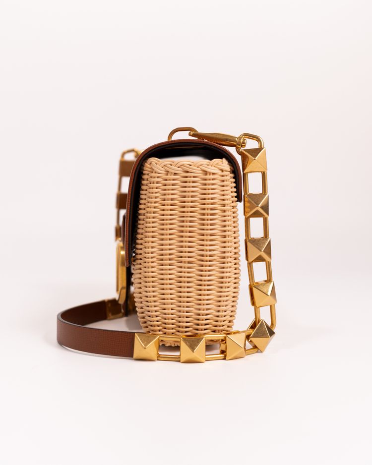 Valentino Garavani Borsa Stud Sign Rafia e Pelle Beige — Pre-owned Autentica imagen 9