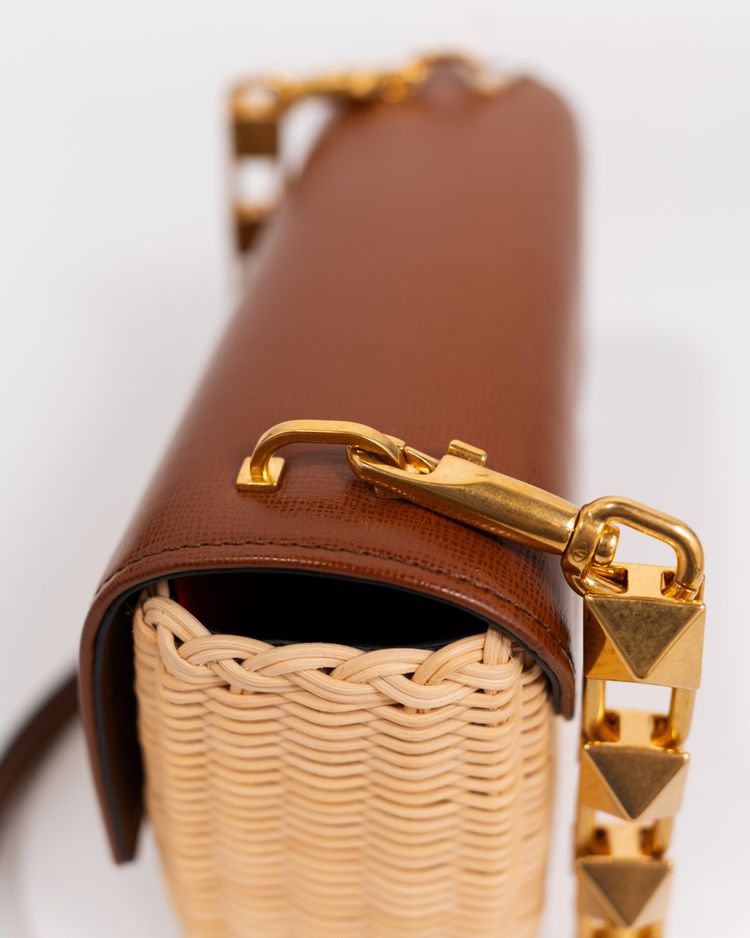 Valentino Garavani Borsa Stud Sign Rafia e Pelle Beige — Pre-owned Autentica imagen 5