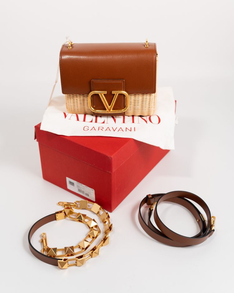 Valentino Garavani Borsa Stud Sign Rafia e Pelle Beige — Pre-owned Autentica imagen 8
