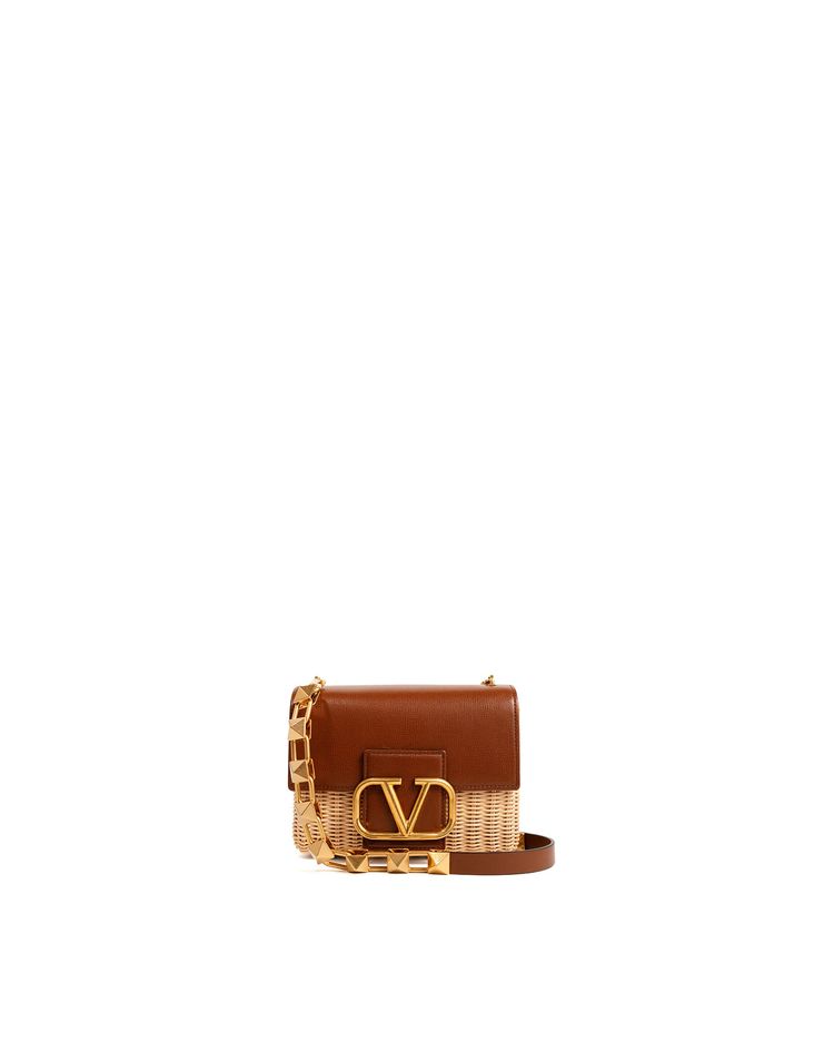 Valentino Garavani Borsa Stud Sign Rafia e Pelle Beige — Pre-owned Autentica