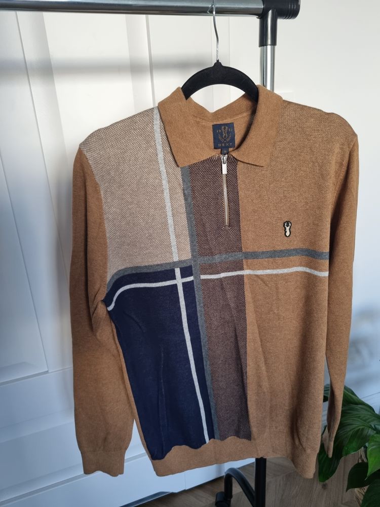 Brown And Navy Long Sleeve Zip-Up Sweater image 1