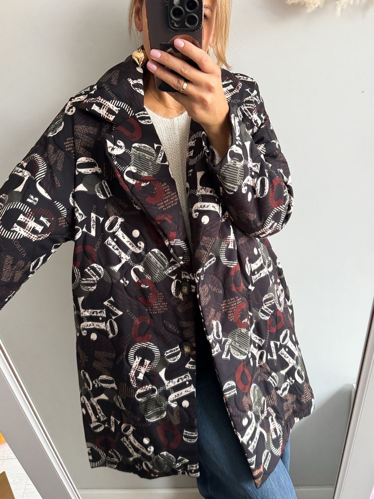 Other lekki płaszcz długa kurtka wzór napisy z kołnierzem przejściowa  product image