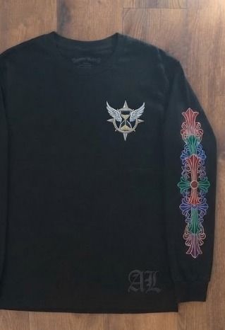 Black Long Sleeve Shirt With Celestial And Colorful Sleeve Designs 2