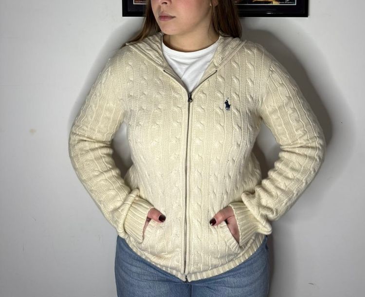 Cream Cable Knit Zip-Up Hoodie