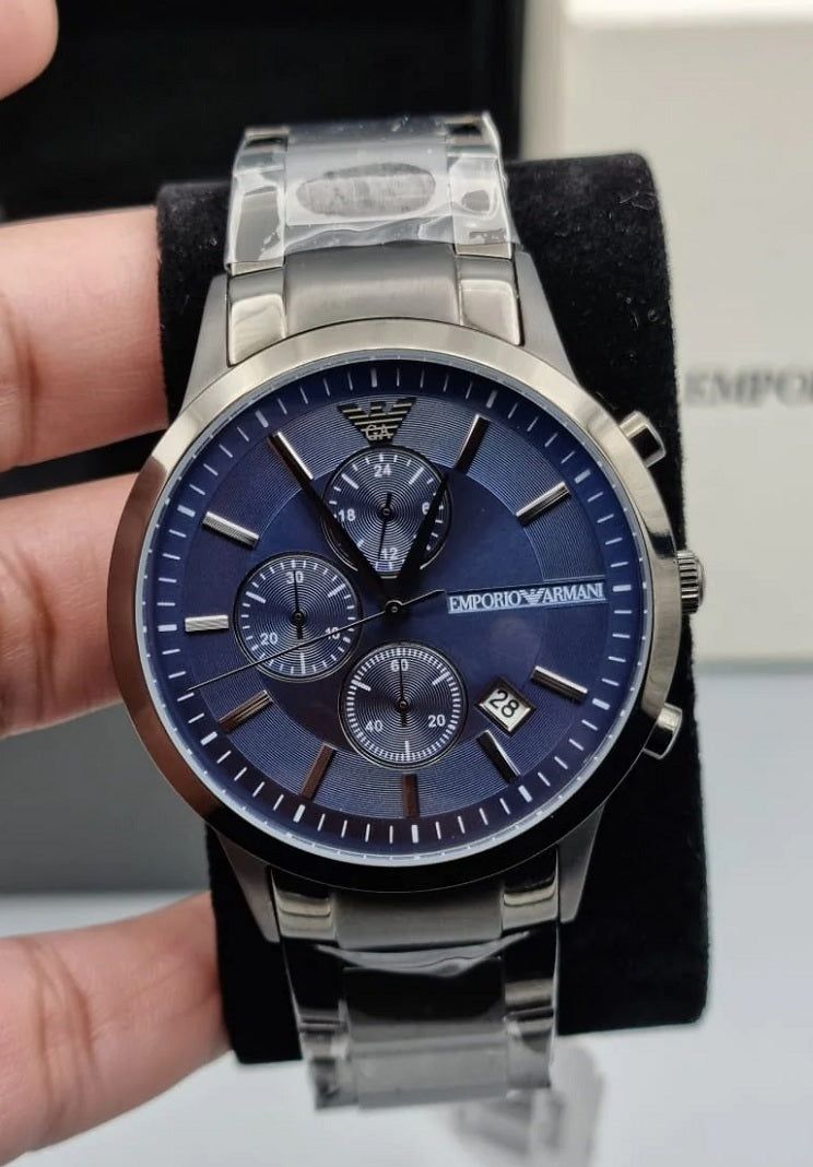 Emporio Armani AR11215 Grey Stainless Steel Strap With Blue Dial Watch For Men image 6