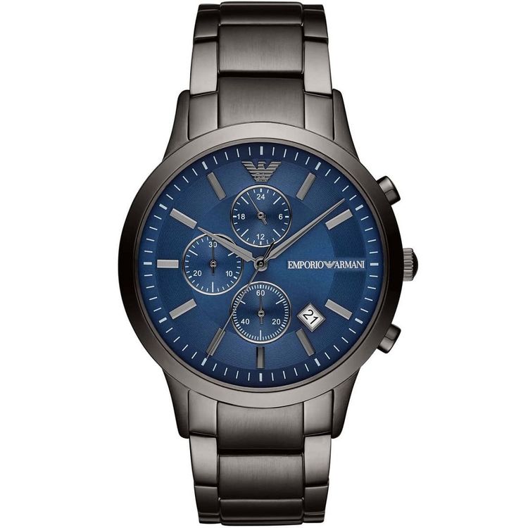 Emporio Armani AR11215 Grey Stainless Steel Strap With Blue Dial Watch For Men image 1