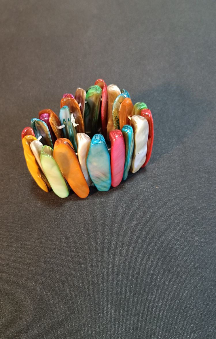 Multi-Color Shell Tile Stretch Bracelet