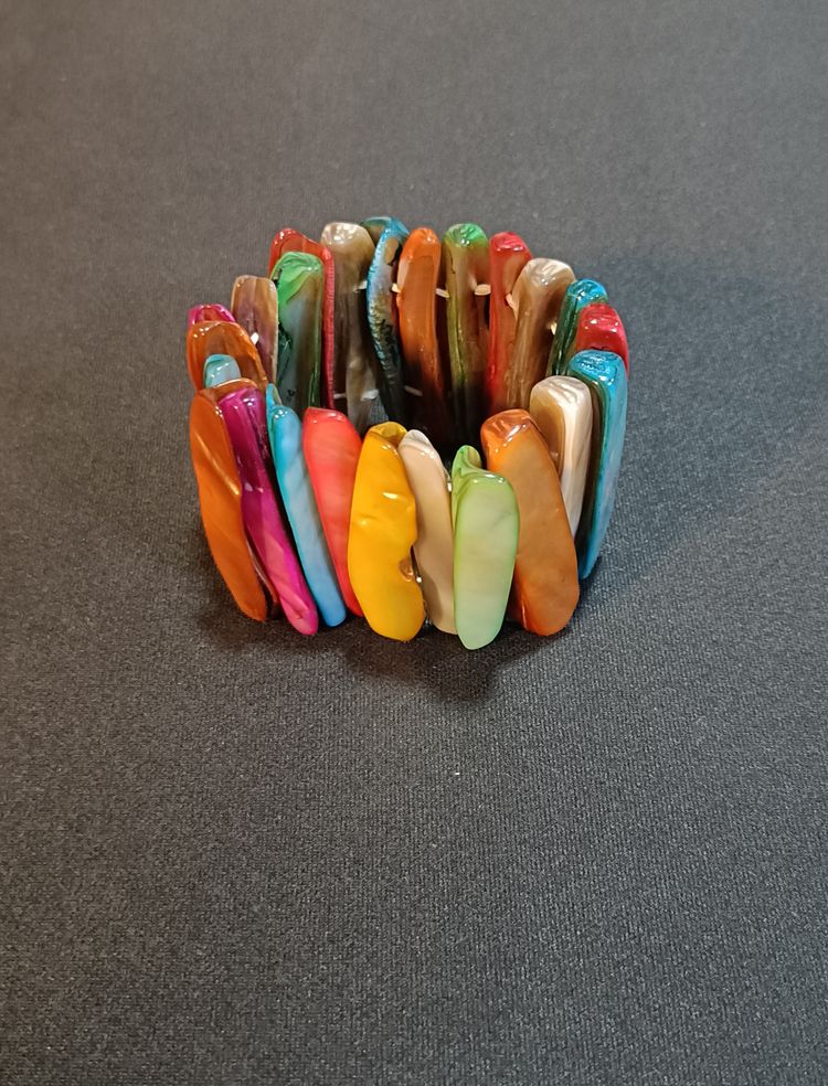 Multi-Color Shell Tile Stretch Bracelet 9