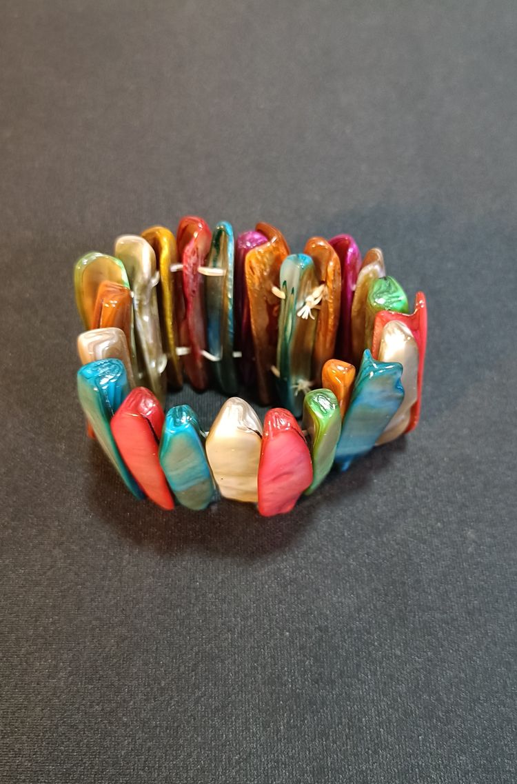 Multi-Color Shell Tile Stretch Bracelet 6