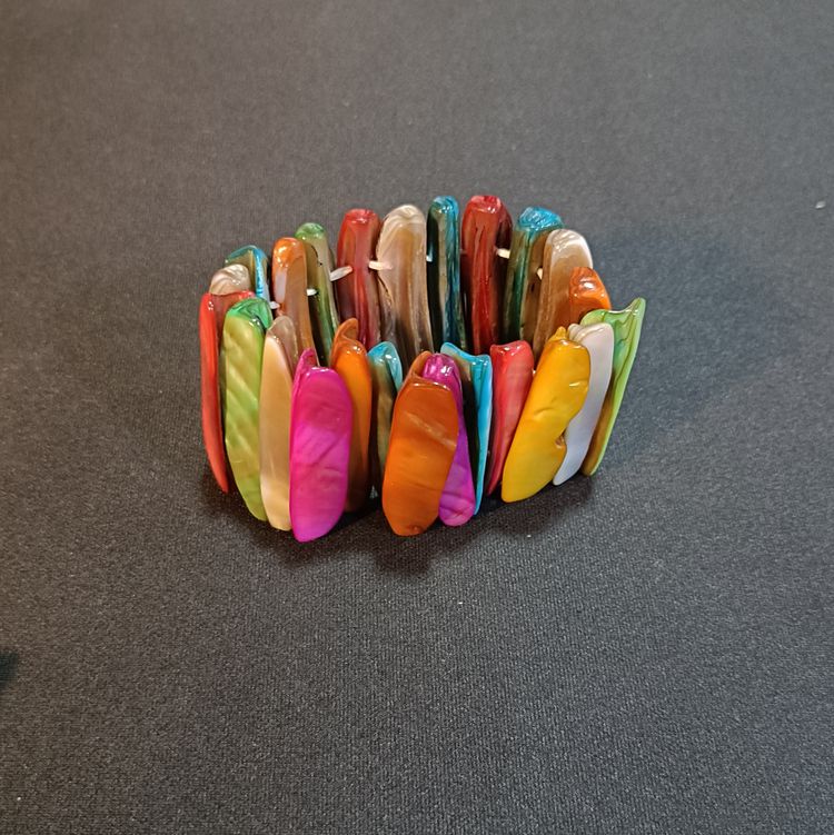 Multi-Color Shell Tile Stretch Bracelet 8