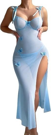 Blue Sheer Dress With Butterfly Appliques image 1