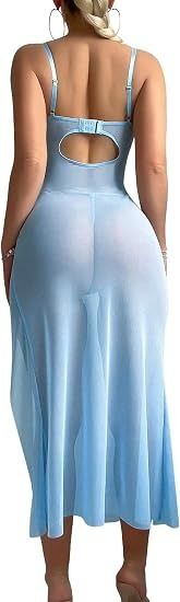 Immagine di Blue Sheer Dress With Butterfly Appliques 3