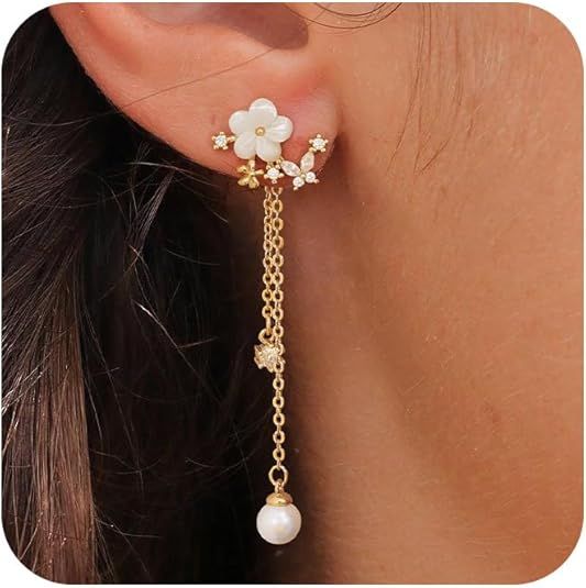 Other Gold-Tone Floral Drop Earrings With Pearl Accents product image