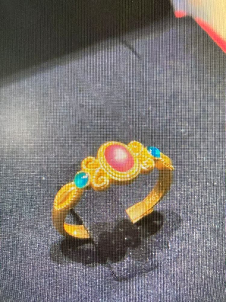 Gold-Tone Ring With Pink And Blue Stones image 1