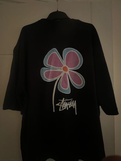 Stussy Black T-Shirt With Flower Graphic