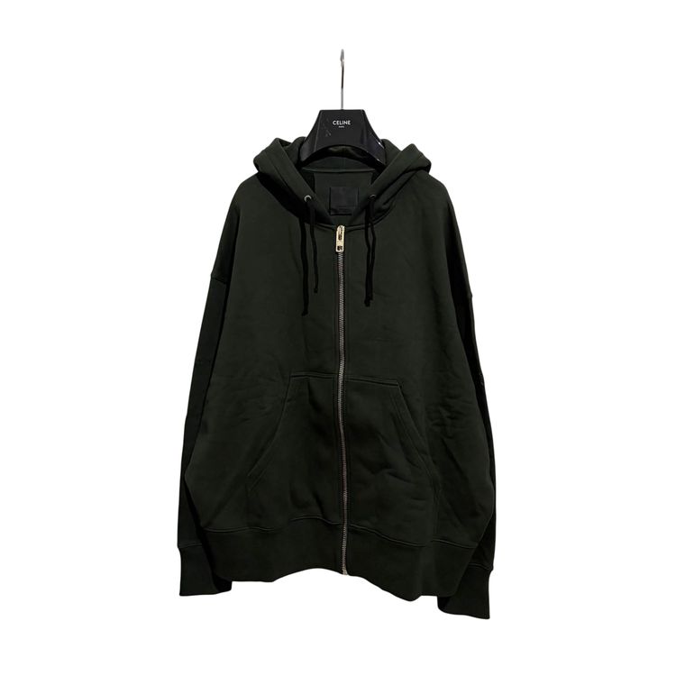 Givenchy 1 of 1 Green Embroidered Sleeve Logo Oversized Zip Hoodie