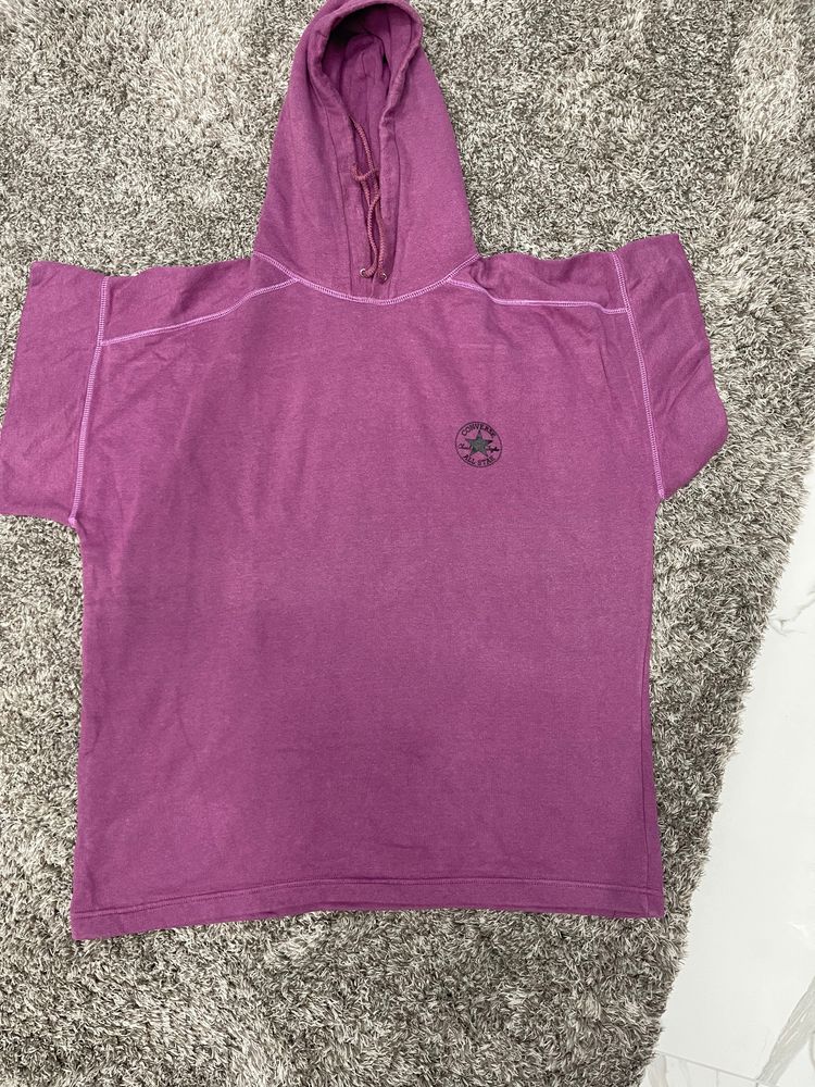 Purple Hooded Short Sleeve Sweatshirt