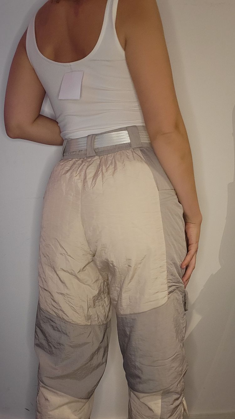 Cream and grey Patchwork Pants With Belt image 3