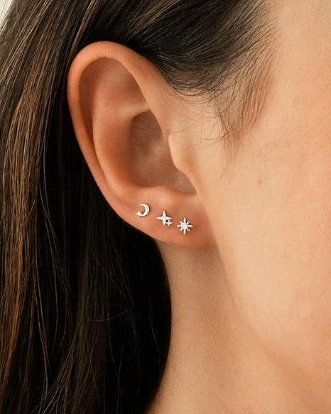 Hanli Silver Celestial Stud Earrings Set 2
