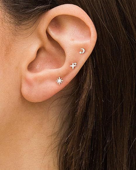 Hanli Silver Celestial Stud Earrings Set 4