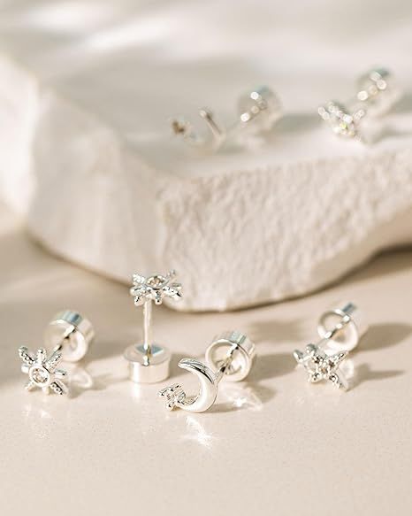 Hanli Silver Celestial Stud Earrings Set 3