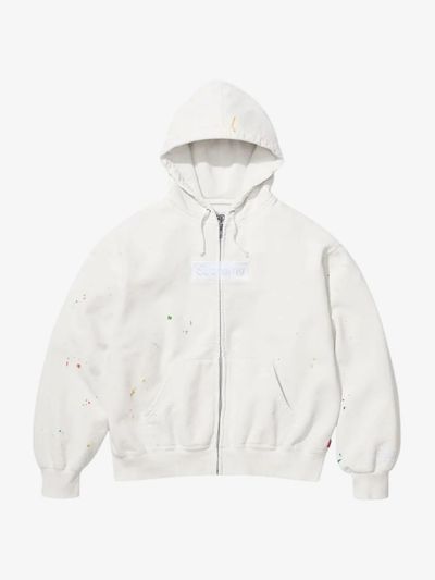 White Zip-Up Hoodie With Paint Splatter