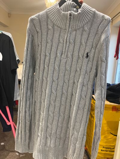 Polo Ralph Lauren Grey Cable Knit Sweater With Half Zip