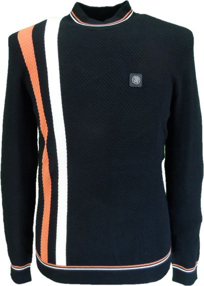 Trojan Mens Black Textured Racing Stripe Fine Gauge Turtle Neck