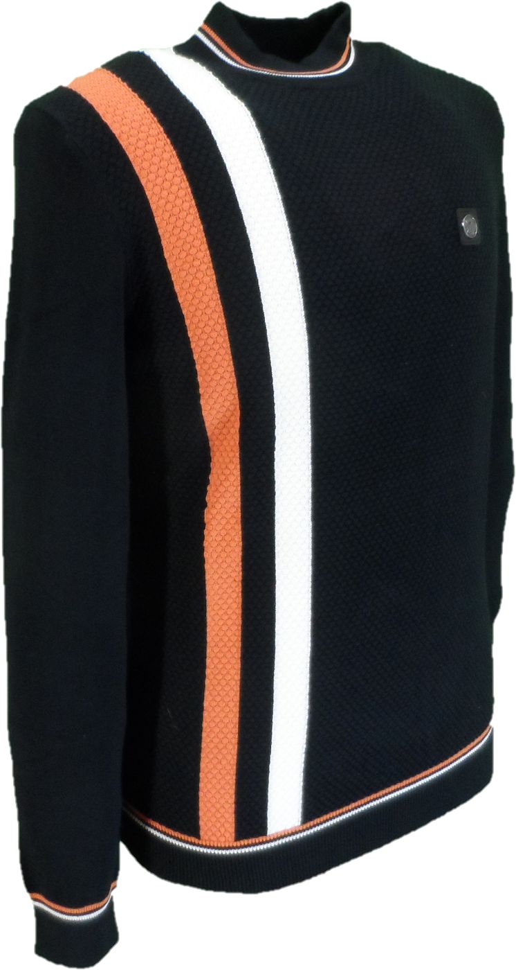 Trojan Mens Black Textured Racing Stripe Fine Gauge Turtle Neck image 4