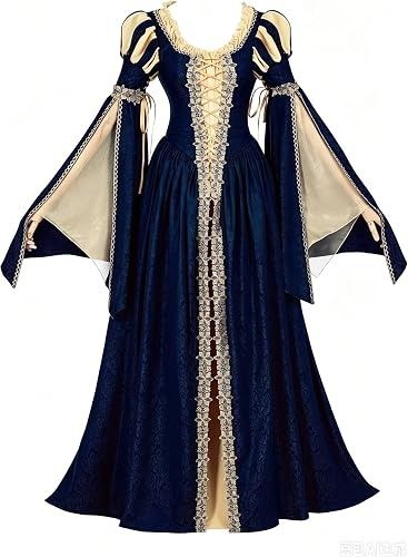 Blue And Beige Medieval Style Dress imagen 1