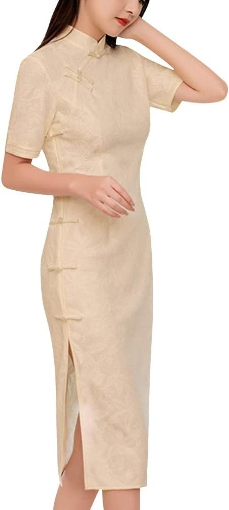 Cream Traditional Chinese Dress imagen 3