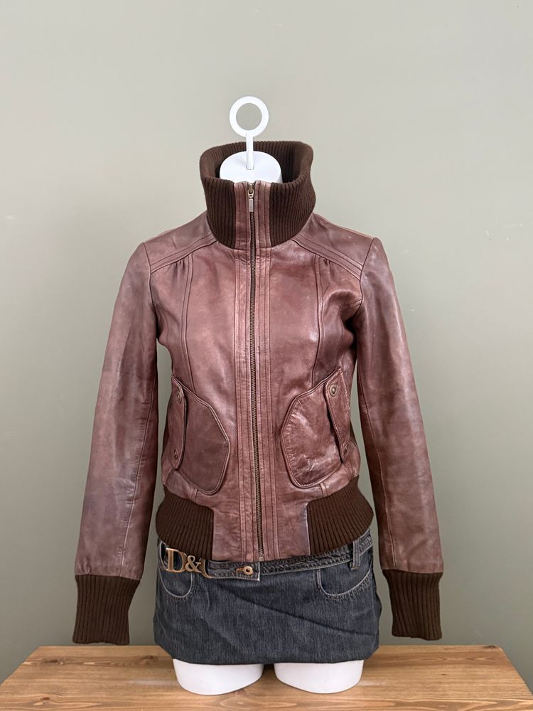Brown Leather Bomber Jacket (UK10)