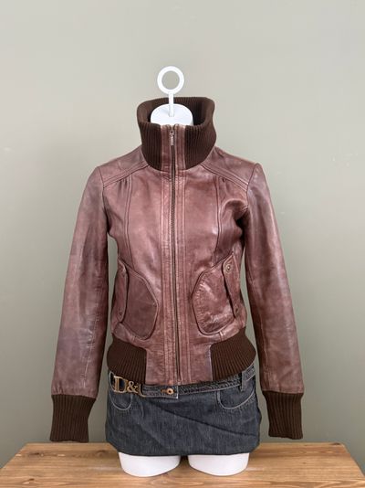 Brown Leather Bomber Jacket (UK10)