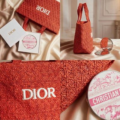 Dior Orange Textured Tote Bag