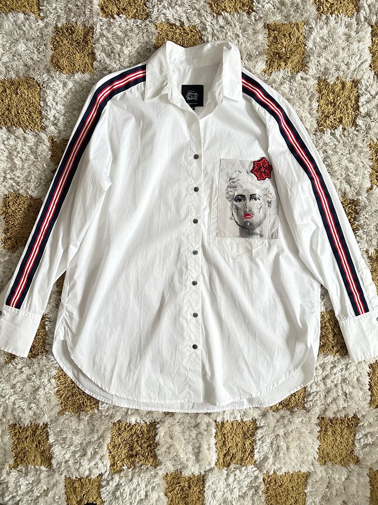 Desigual Desigual Oversized White Long Sleeve Shirt With Graphic Pocket product image