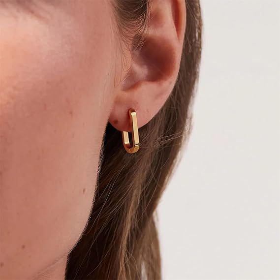 Gold Rectangular Hoop Earrings 3