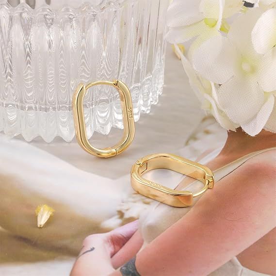 Gold Rectangular Hoop Earrings 4
