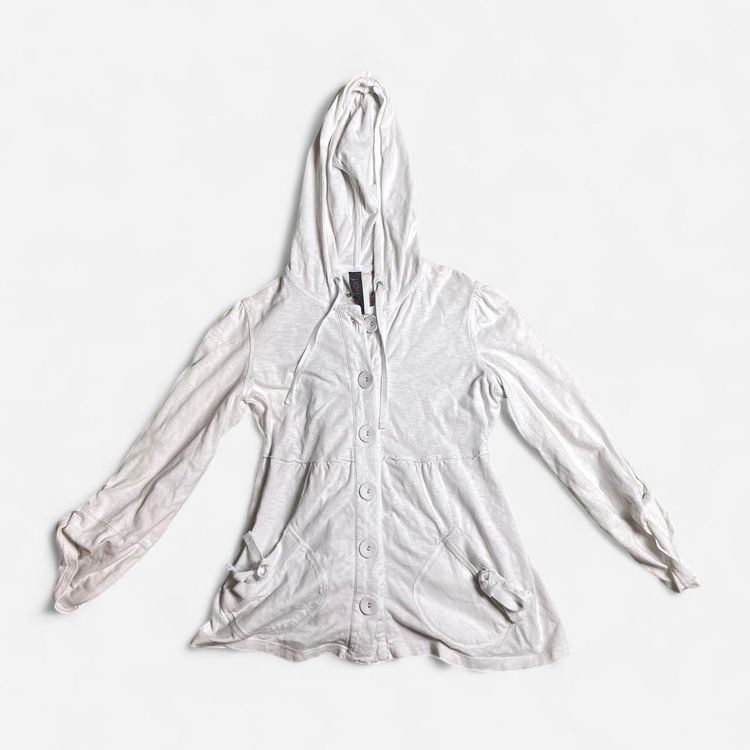 White Hooded Button-Up Cardigan