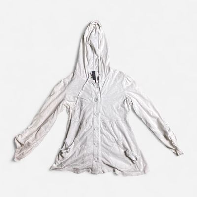 White Hooded Button-Up Cardigan