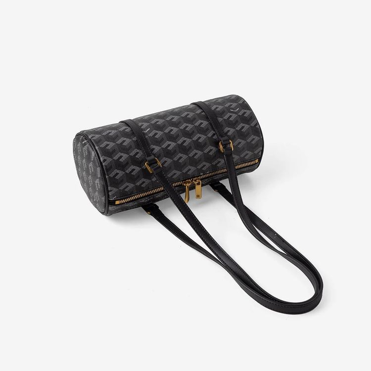 Black Patterned Barrel Shoulder Bag obraz 2