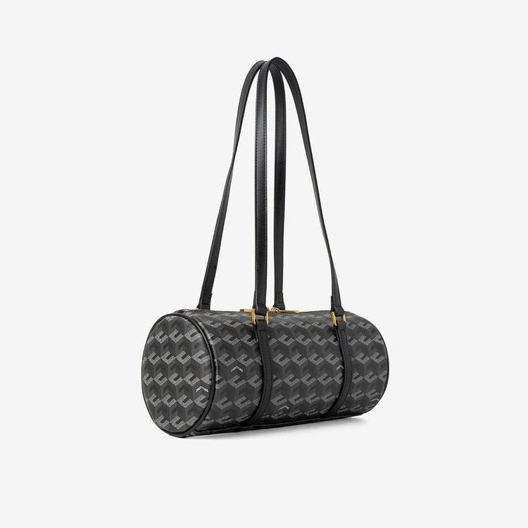 Black Patterned Barrel Shoulder Bag obraz 4