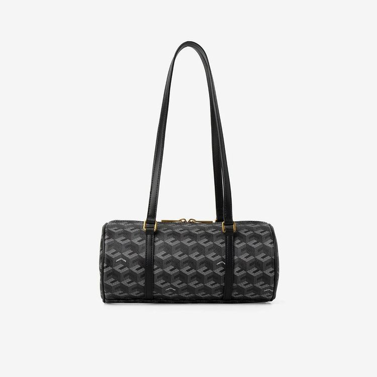 Black Patterned Barrel Shoulder Bag image 1