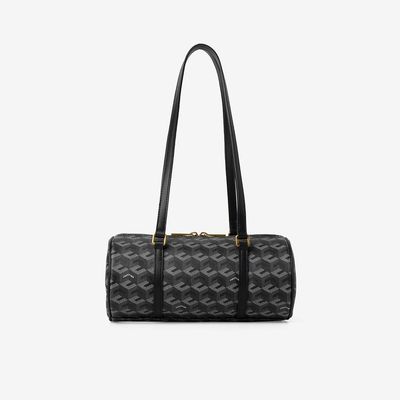 Black Patterned Barrel Shoulder Bag
