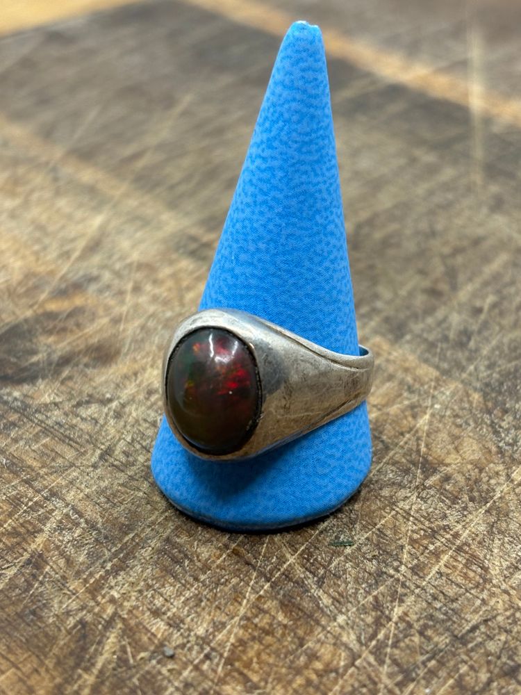 Black Opal solid silver ring
