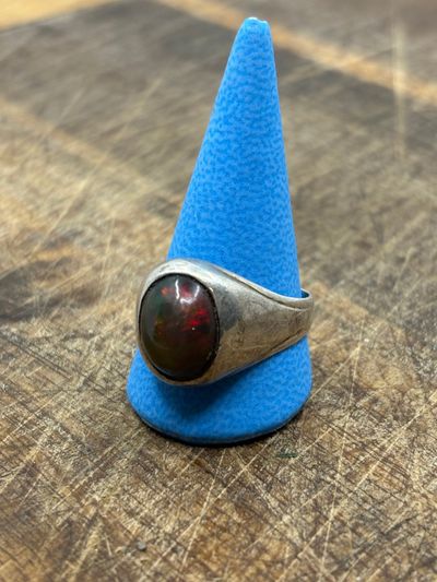 Black Opal solid silver ring